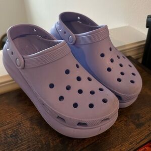 Purple platform crocs